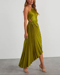 One Shoulder Asymmetrical Maxi Dress - Olive
