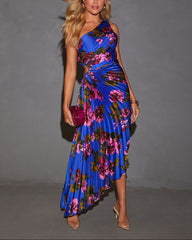 Printed One Shoulder Asymmetrical Maxi Dress - Midnight Floral