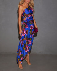 Printed One Shoulder Asymmetrical Maxi Dress - Midnight Floral