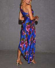 Printed One Shoulder Asymmetrical Maxi Dress - Midnight Floral