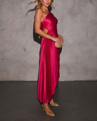 One Shoulder Asymmetrical Maxi Dress - Magenta
