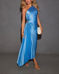 One Shoulder Asymmetrical Maxi Dress - Blue