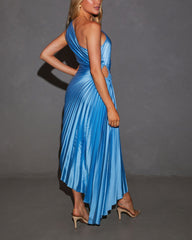 One Shoulder Asymmetrical Maxi Dress - Blue