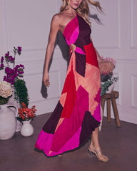 Printed One Shoulder Asymmetrical Maxi Dress - Sunset Cosmo