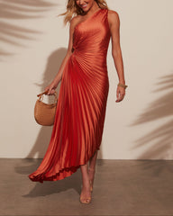 One Shoulder Asymmetrical Maxi Dress - Peach