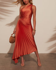 One Shoulder Asymmetrical Maxi Dress - Peach