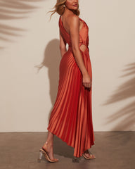 One Shoulder Asymmetrical Maxi Dress - Peach