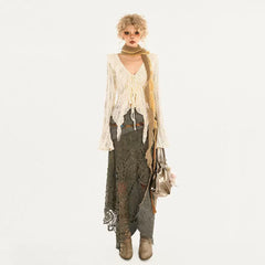 Distressed Lace Panels & Raw Hem Detail | Y2K Punk Revival Mini Skirt