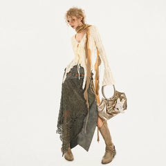 Distressed Lace Panels & Raw Hem Detail | Y2K Punk Revival Mini Skirt