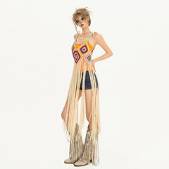 Layered Knit Tassel Blouse & Ethnic Print Maxi Skirt | Women's Bohemian Outfit