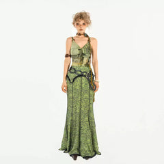 Bohemian Green Botanical Print Bustier Top & Bodycon Mini Skirt Set