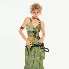 Bohemian Green Botanical Print Bustier Top & Bodycon Mini Skirt Set