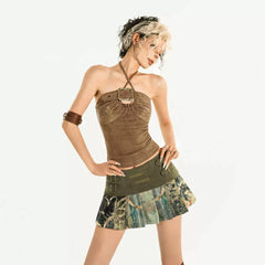 Maillard Retro Denim Random Pattern Skirt Y2K Millennium Pleated Skirt