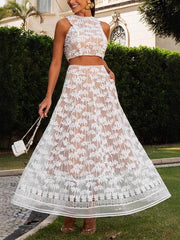 Elegant Lacing Palm Pattern Tank Top