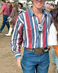 Men's Casual Retro Red Blue Striped Shirt