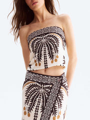 Retro Palm Tree Print Tube Top Two-Piece Set