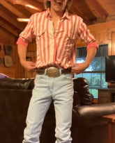 Men's Western Casual Orange White Striped Shirt