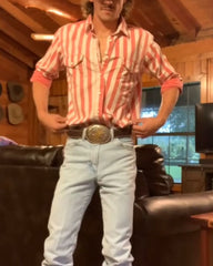 Men's Western Casual Orange White Striped Shirt