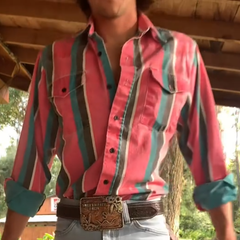 Men's Casual Western Red Striped Shirt