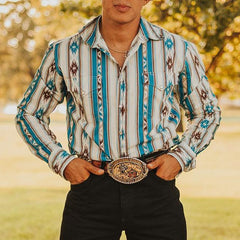 Geometry Stripe Print Western Shirt