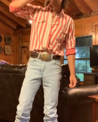 Men's Western Casual Orange White Striped Shirt