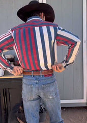 Men's Casual Vintage Blue Striped Long Sleeve Shirt