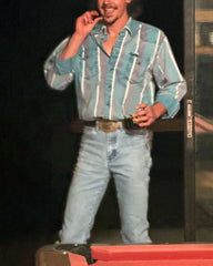 Men's Western Casual Green Striped Shirt