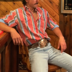 Men's Casual Retro Red and Blue Striped Long Sleeve Shirt