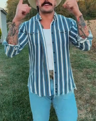 Vintage Striped Blue Men's Shirt