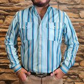 Men's Western Blue Striped Long Sleeve Shirt