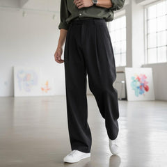 Elegant Cotton Men's Trousers – Wide Leg Pleated Pants, Casual Office Slacks, Minimalist Streetwear, Loose Fit Dress Pants