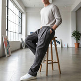 Elegant Cotton Men's Trousers – Wide Leg Pleated Pants, Casual Office Slacks, Minimalist Streetwear, Loose Fit Dress Pants