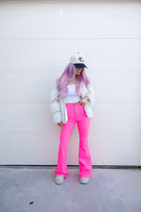 Fiona High Waisted Bell Bottom Flare Jeans - Pink