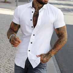 Men's Solid Lapel Short Sleeve Sports Fitness Shirt