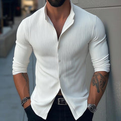 Men's Solid Color Stand Collar Long Sleeve Casual Shirt