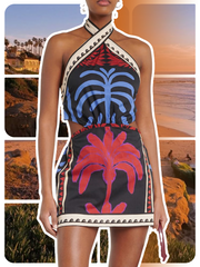 Unique Summer Print Halter Neck Mini Dress