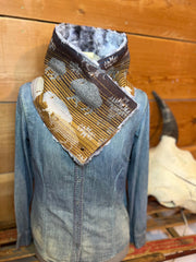 Western Cowboy Yellow Print Sherpa Warm Neck Hood