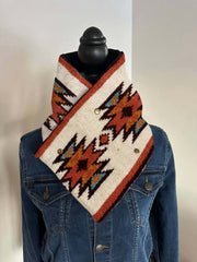 Western Cowboy Orange Aztec Warm Neck Hood