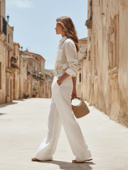Vacation-style Cotton And Linen Shirt And Trousers Set