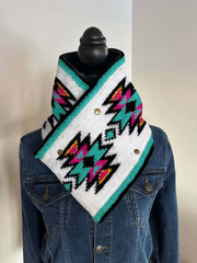 Western Cowboy Green Aztec Warm Neck Hood