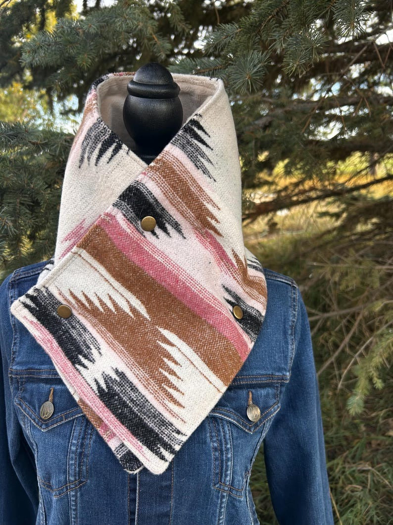 Western Cowboy Pink/Brown/Black Aztec Warm Neck Hood