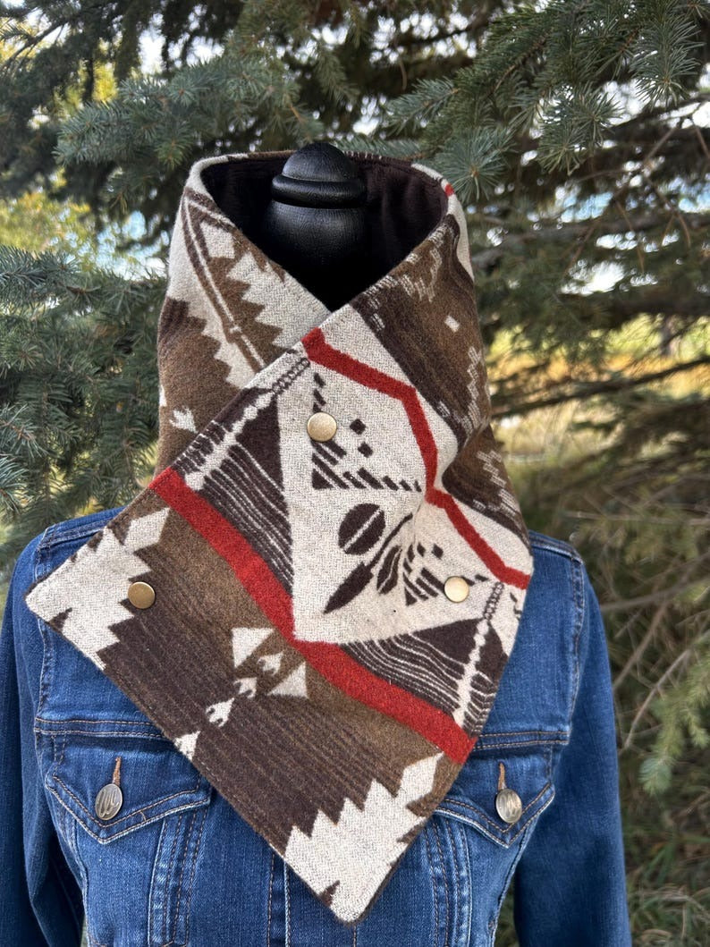 Western Cowboy Brown/Red Aztec Warm Neck Hood