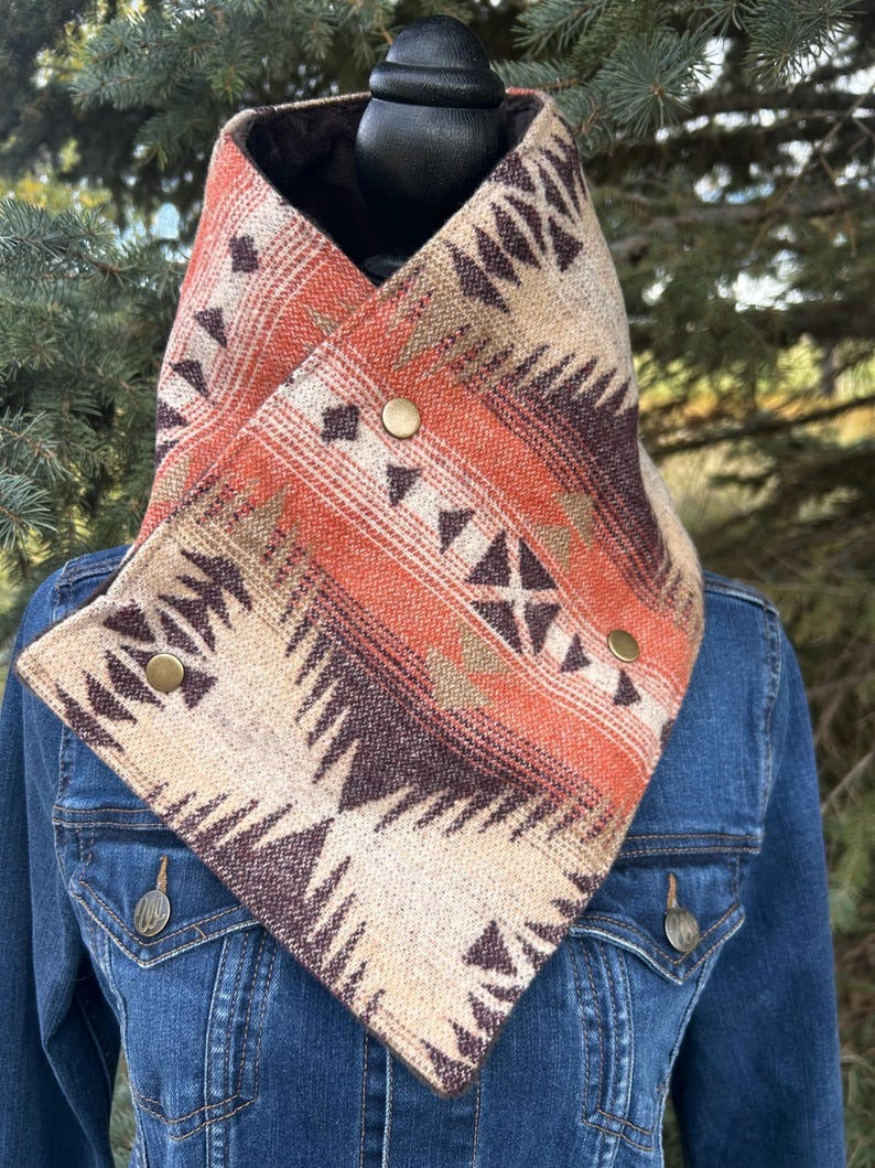 Western Cowboy Wine/Orange Aztec Warm Neck Hood