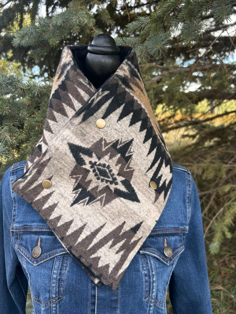 Western Cowboy Brown/Black Aztec Warm Neck Hood
