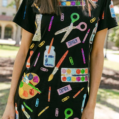 Black Multi School Supplies Tee Dress