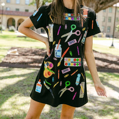 Black Multi School Supplies Tee Dress