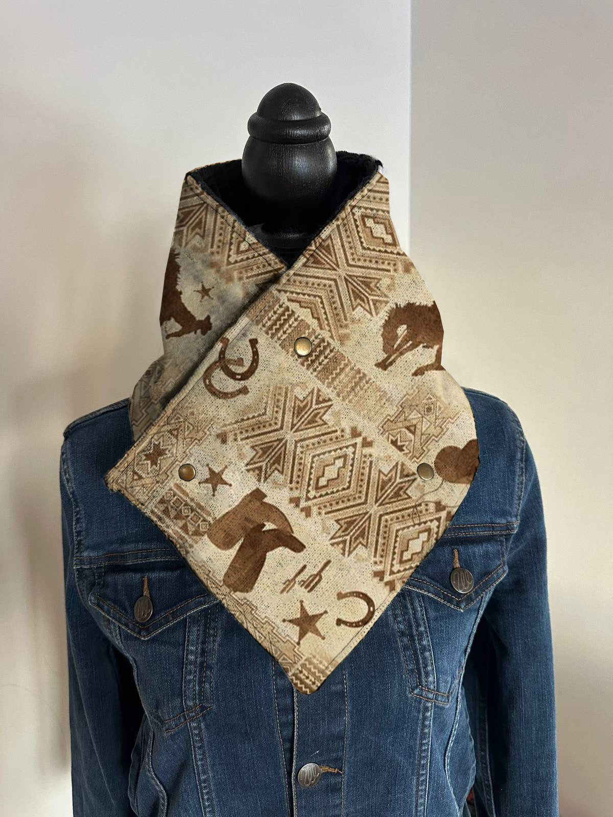 Western Cowboy Boots Print Aztec Warm Neck Hood