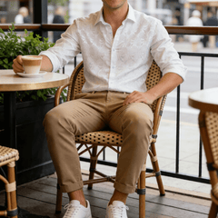 Mens White Dress Shirt Paisley Silk Long Sleeve Button Down Shirt