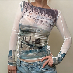 Printed long-sleeved top