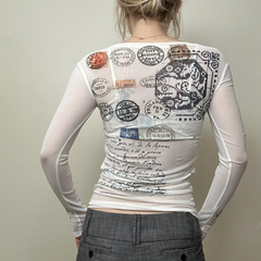 Printed long-sleeved top